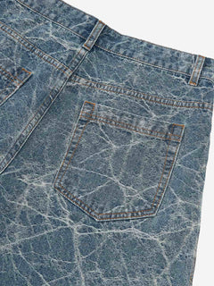 Retro Crackle-Washed Barrel Jeans - Azul