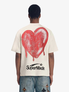 Skeleton & Melted Heart Graphic Waffle Knit T-Shirt - Beige