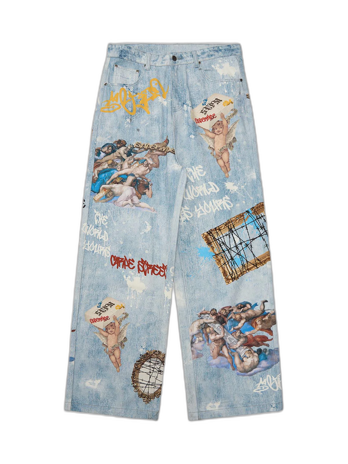 Retro Artistic Graffiti Angelic Prints Baggy Jeans