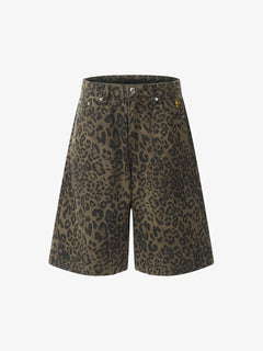 Leopard Print Cotton Wide Leg Shorts - Leopardo