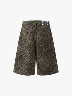 Leopard Print Cotton Wide Leg Shorts - Leopardo