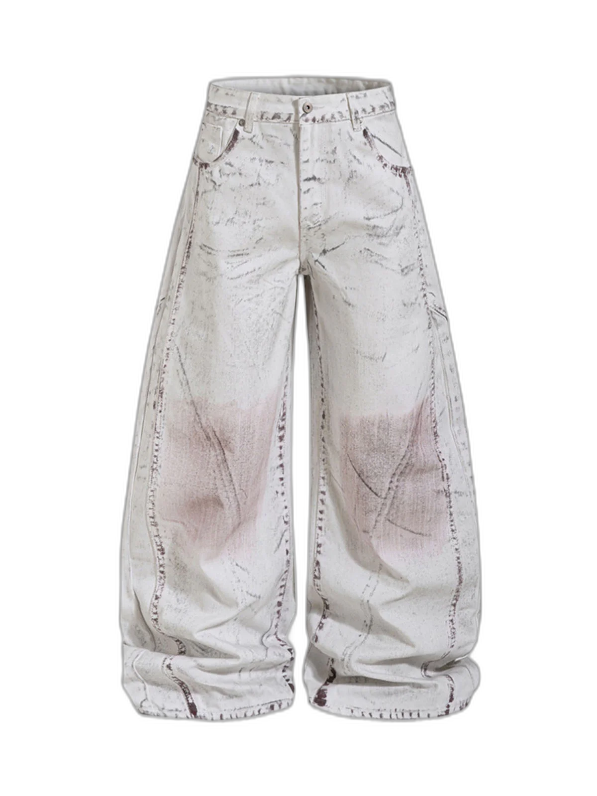 Cyber-Grunge Distressed Tinted Curved Jeans