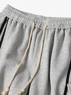 Cotton Web Stitching Letter Print Drawstring Barrel Pants - Light Gray