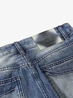 Vintage Washed Distressed Flared Denim Jeans - Azul