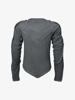 Vintage Washed Sculpted Seam Ribbed Long Sleeve T-Shirt - Gris oscuro
