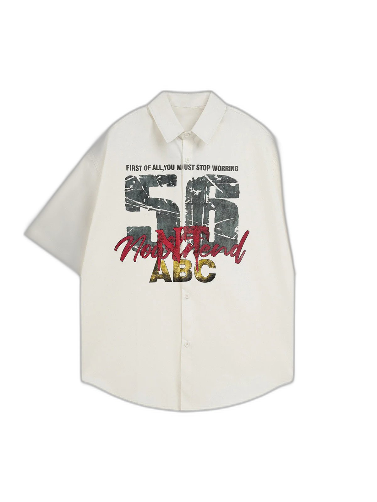 Retro Letter Print Short Sleeve Shir