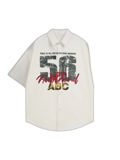 Retro Letter Print Short Sleeve Shir - Albaricoque
