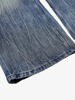 Vintage Washed Distressed Flared Denim Jeans - Azul