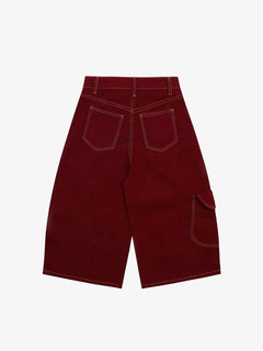Denim Welt-Embellished Cargo Jorts - Rojo