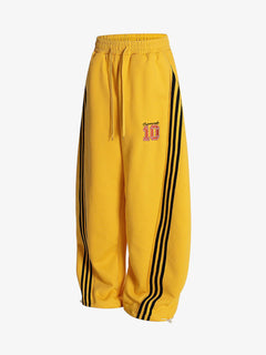 Fleece Vintage Side Stripe Drape Paratrooper Machete Wide Leg Pants - Amarillo