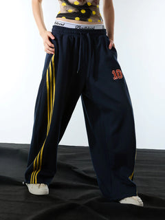 Fleece Vintage Side Stripe Drape Paratrooper Machete Wide Leg Pants - Azul oscuro