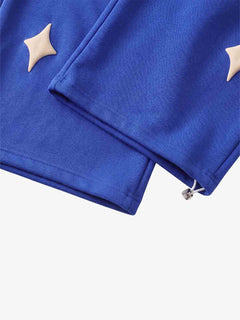 Spray Paint Star Print Distressed Sweatpants - Royal Blue
