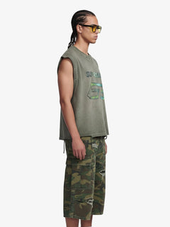 Vintage Washed 63 Graphic Sleeveless T-Shirt - Gray-Green