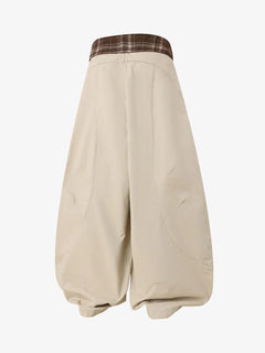 Sash-Belt Curved Balloon Pants - Khaki