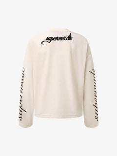 Retro Letter Print Waffle Simplicity Long-Sleeved T-Shirt - Albaricoque
