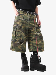 Retro Ripped Camouflage Cropped Shorts - Classic Camouflage