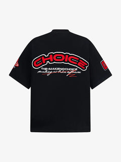Retro Motorcycle Style Heavy Patch Embroidered T-shirt - Negro