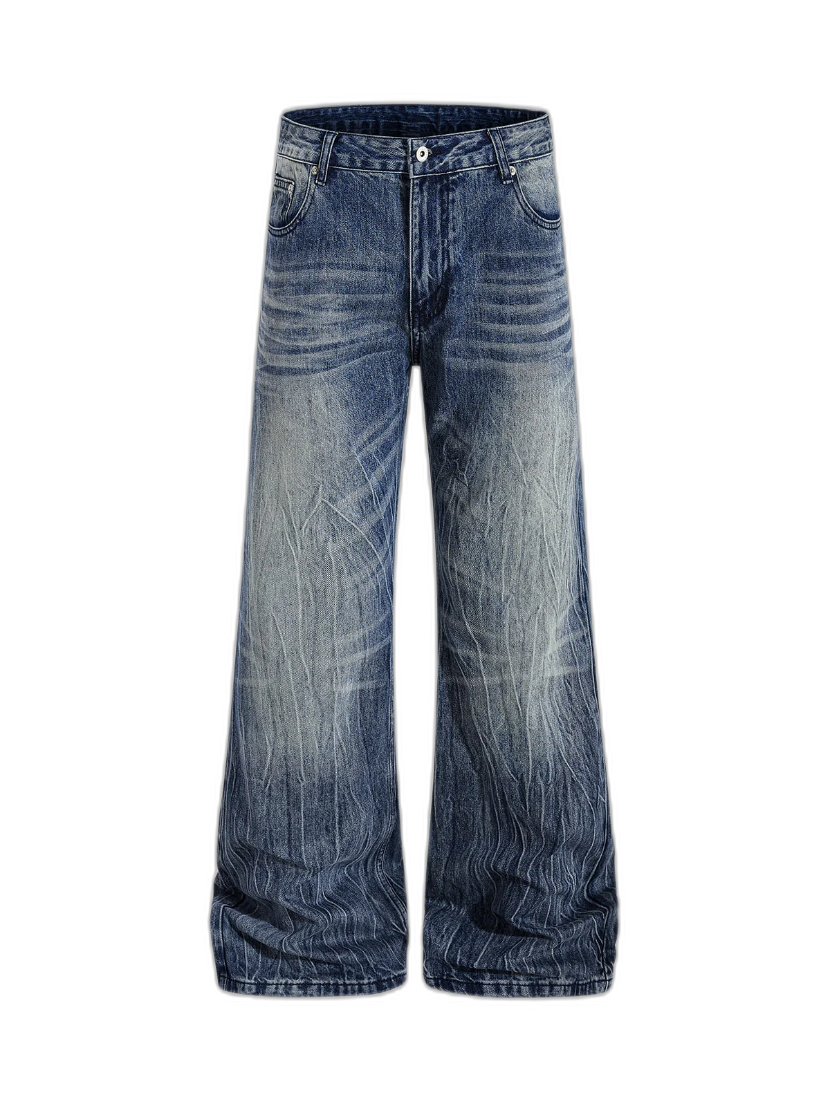 Vintage Washed Distressed Flared Denim Jeans