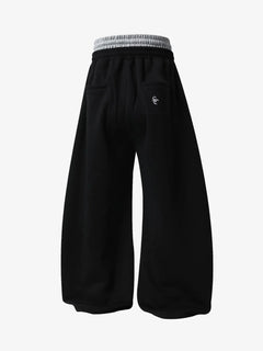 Double-Waisted Ruched Sweatpants - Negro