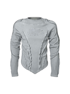 Vintage Washed Sculpted Seam Ribbed Long Sleeve T-Shirt - Light Grey