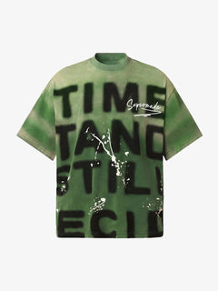 Ink Splash Letter Print T-shirt - Verde