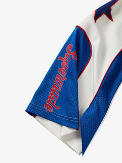 Colorblock Star Print Mesh Jersey T-Shirt - Blue And White