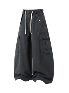 Curved-Hem Baggy Cargo Pants - Washed Ash - MAIN