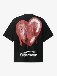 Skeleton & Melted Heart Graphic Waffle Knit T-Shirt - Negro