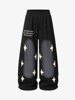 Spray Paint Star Print Distressed Sweatpants - Negro