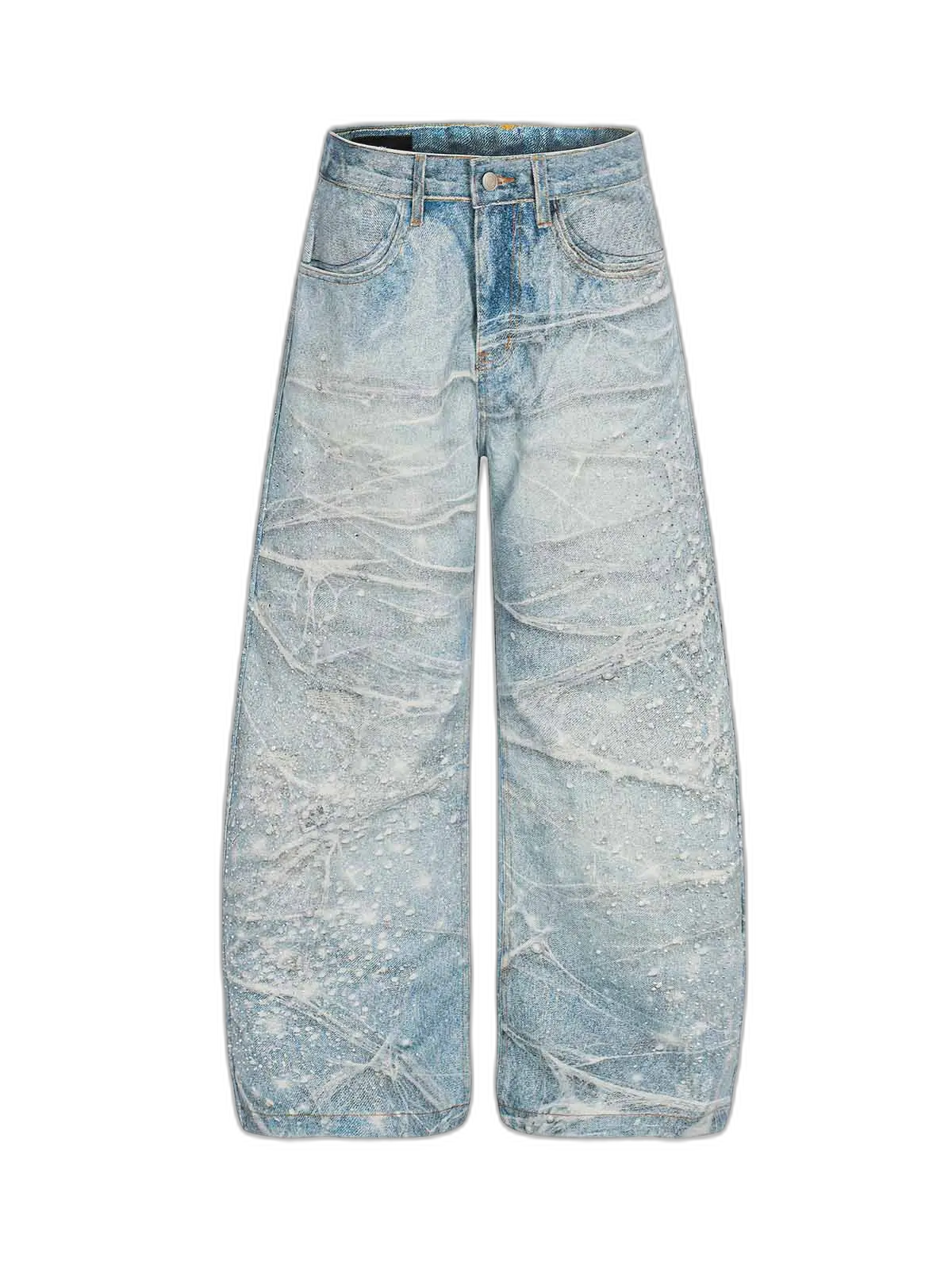 Vintage Washed Rhinestone Wide Leg Denim Jeans