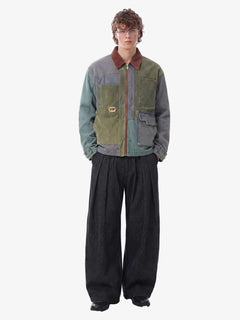 Vintage Pinstripe Pleated Wide-Leg Barrel Pants - Negro