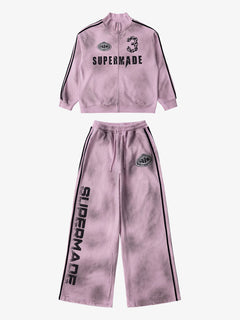 Supermade Vintage Distressed NO.3 Stand Collar Tracksuit - Rosa
