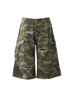 Retro Ripped Camouflage Cropped Shorts - Classic Camouflage