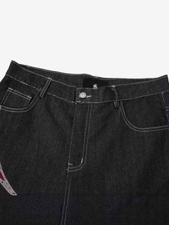 Tribal Rhinestone Graphic Wide Leg Jeans - Negro