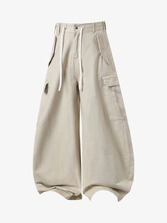 Curved-Hem Baggy Cargo Pants - Khaki - MAIN