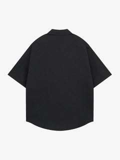 Retro Letter Print Short Sleeve Shir - Negro
