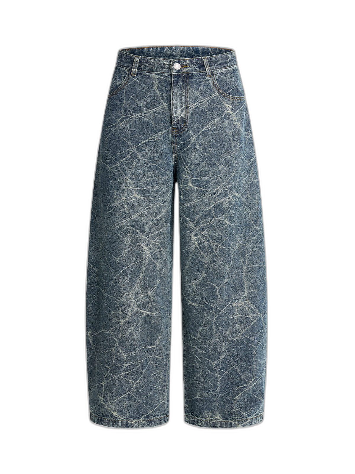 Retro Crackle-Washed Barrel Jeans
