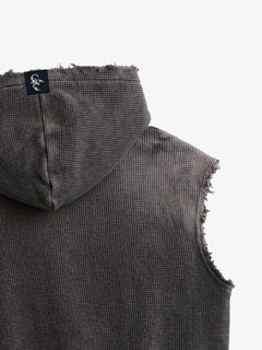 Distressed Multi-Label Graphic Sleeveless Zip Hoodie - Gris oscuro