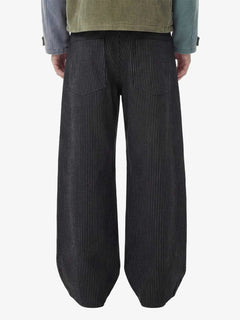 Vintage Pinstripe Pleated Wide-Leg Barrel Pants - Negro