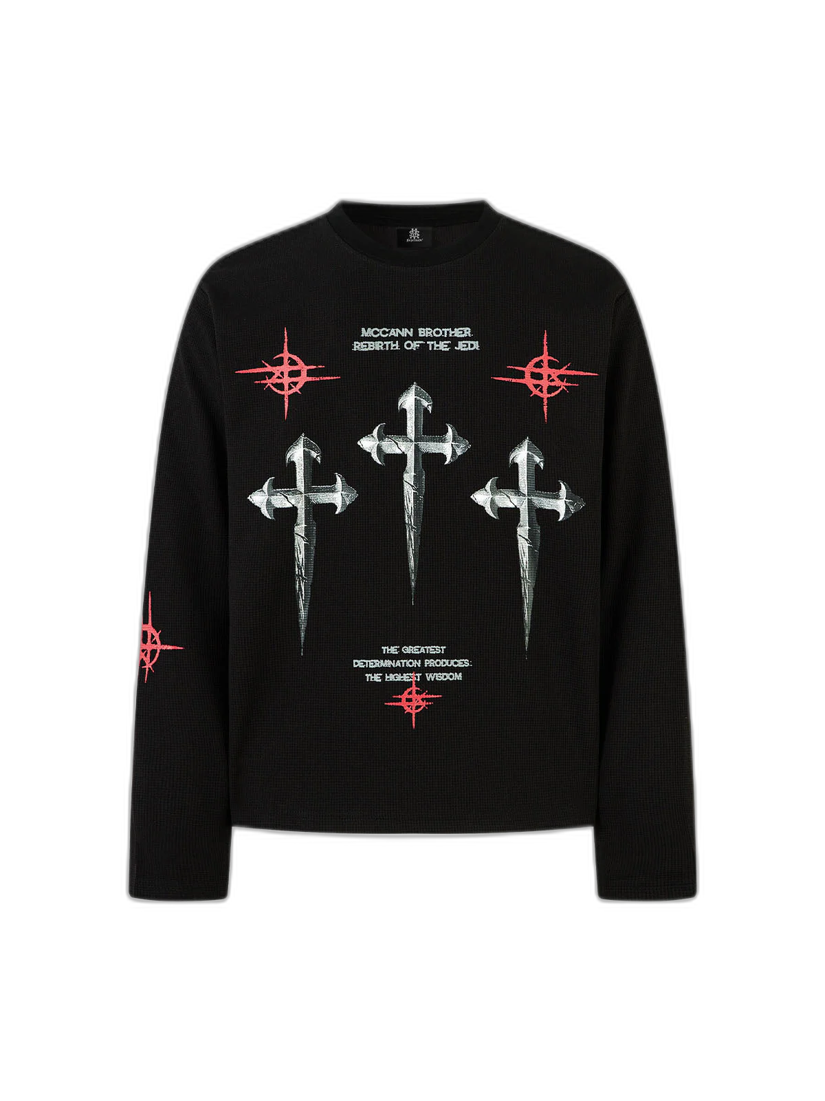 Letter Print Waffle Cross Long-Sleeved T-Shirt