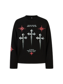 Letter Print Waffle Cross Long-Sleeved T-Shirt - Negro