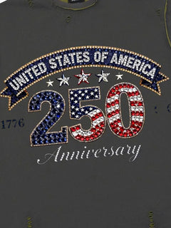 Rhinestone 250 Ripped Washed T-Shirt - Gris