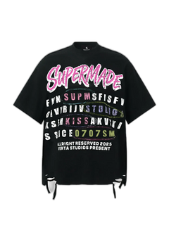 Retro Letter Graphic T-Shirtc - Negro