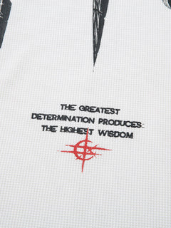 Letter Print Waffle Cross Long-Sleeved T-Shirt - Blanco