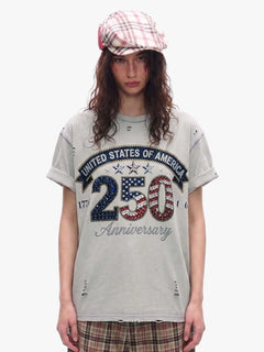 Rhinestone 250 Ripped Washed T-Shirt - Albaricoque