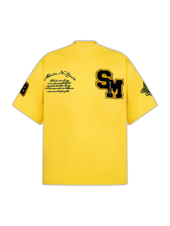 Retro Motorcycle Style Heavy Patch Embroidered T-shirt - Amarillo