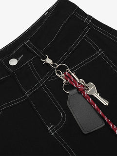 Denim Welt-Embellished Cargo Jorts - Negro