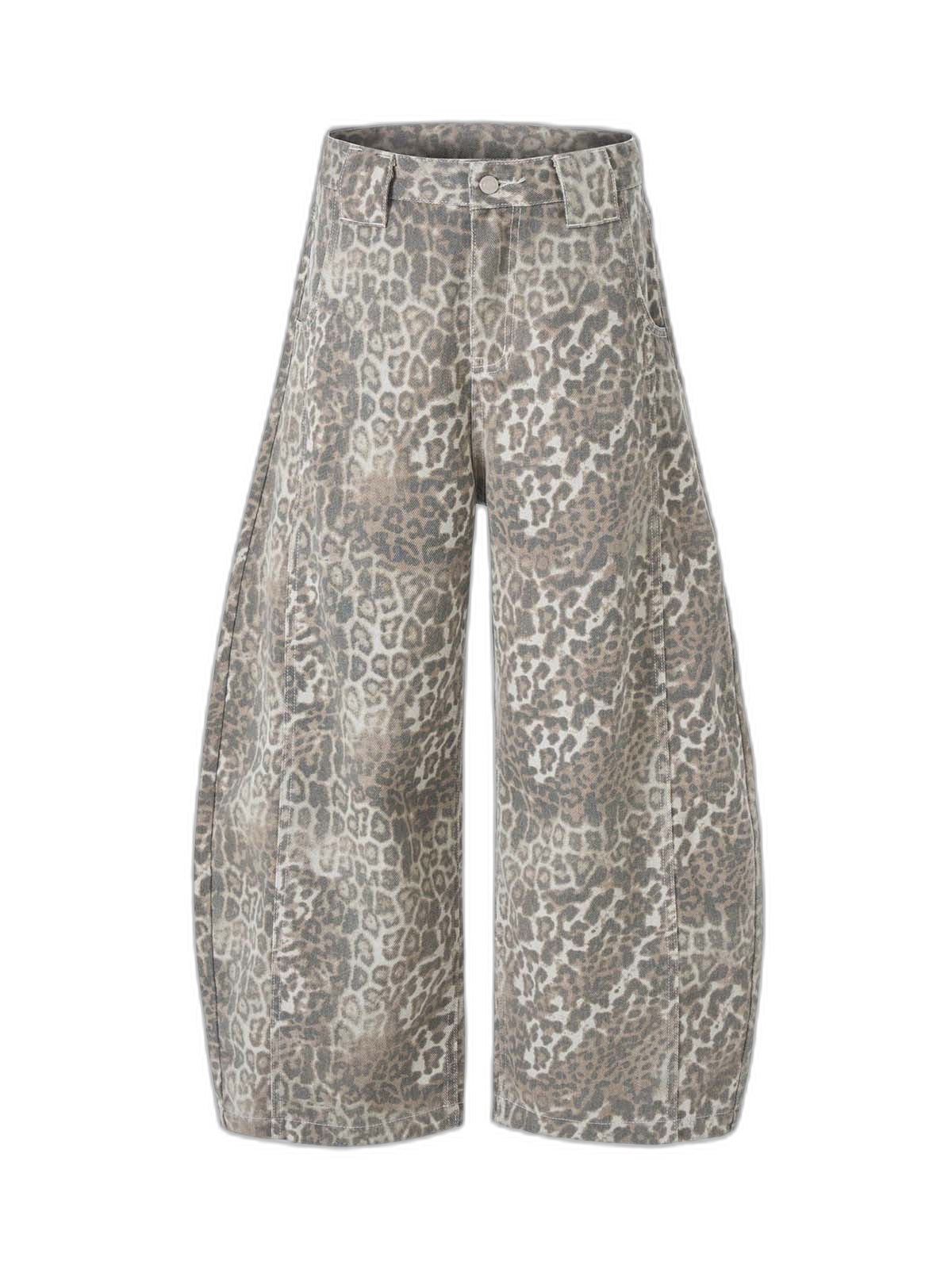 Street Leopard Camouflage Pleated Barrel Jeans