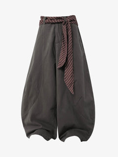 Sash-Belt Curved Balloon Pants - Gris oscuro