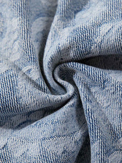 Floral Jacquard Denim Jeans - Blue And White